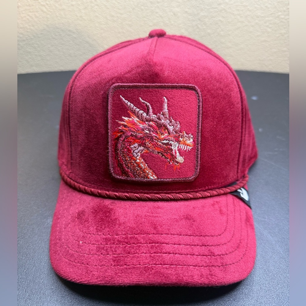 Goorin Bros Royalty Dragon Velvet Burgundy Snapback Trucker Hat NWT Limited